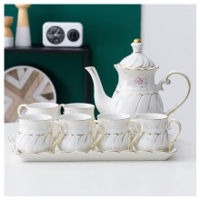 8Piece Bone China Tea Set with Teapot and Cups, Elegant European Design with Tray, Black