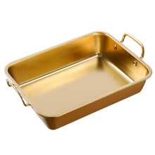 Stainless Steel Roasting Pan 30cm Deep Baking Tray with Gold Finish for Turkey, Chicken, Lasagna