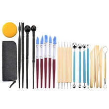 Wooden Clay Carving Tools for Craft Lovers, Reusable Pouch and Sculpting Art Painting Kit Included, 25PCS Multi-Functional Polymer Clay Pottery Tools
