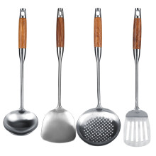 Wok-Spatel aus Edelstahl mit hitzebeständigem Holzgriff, professionelles Kochutensil zum Pfannenrühren, flexible Klinge zum Wok-Pfannenrühren,