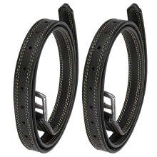 Black Leather Horse Stirrup Belts with Stainless Steel Buckle, 2PCS
