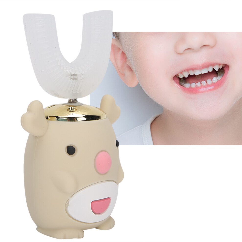 Beige Intelligent UâShaped Kid's Sonic Toothbrush Ipx7 Waterproof 5 Modes