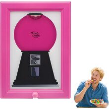 Wall Mounted Candy Dispenser with Portion Control Knob, Clear View, Pink for Snacks and Pet Treats