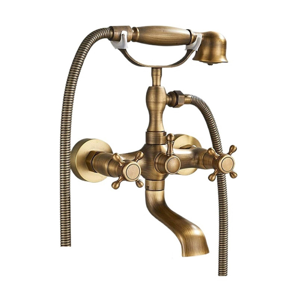 Antique Brass Wall Mounted Bathtub Shower Faucet Set With Dual Handle And Swivel Spout 9094768973974