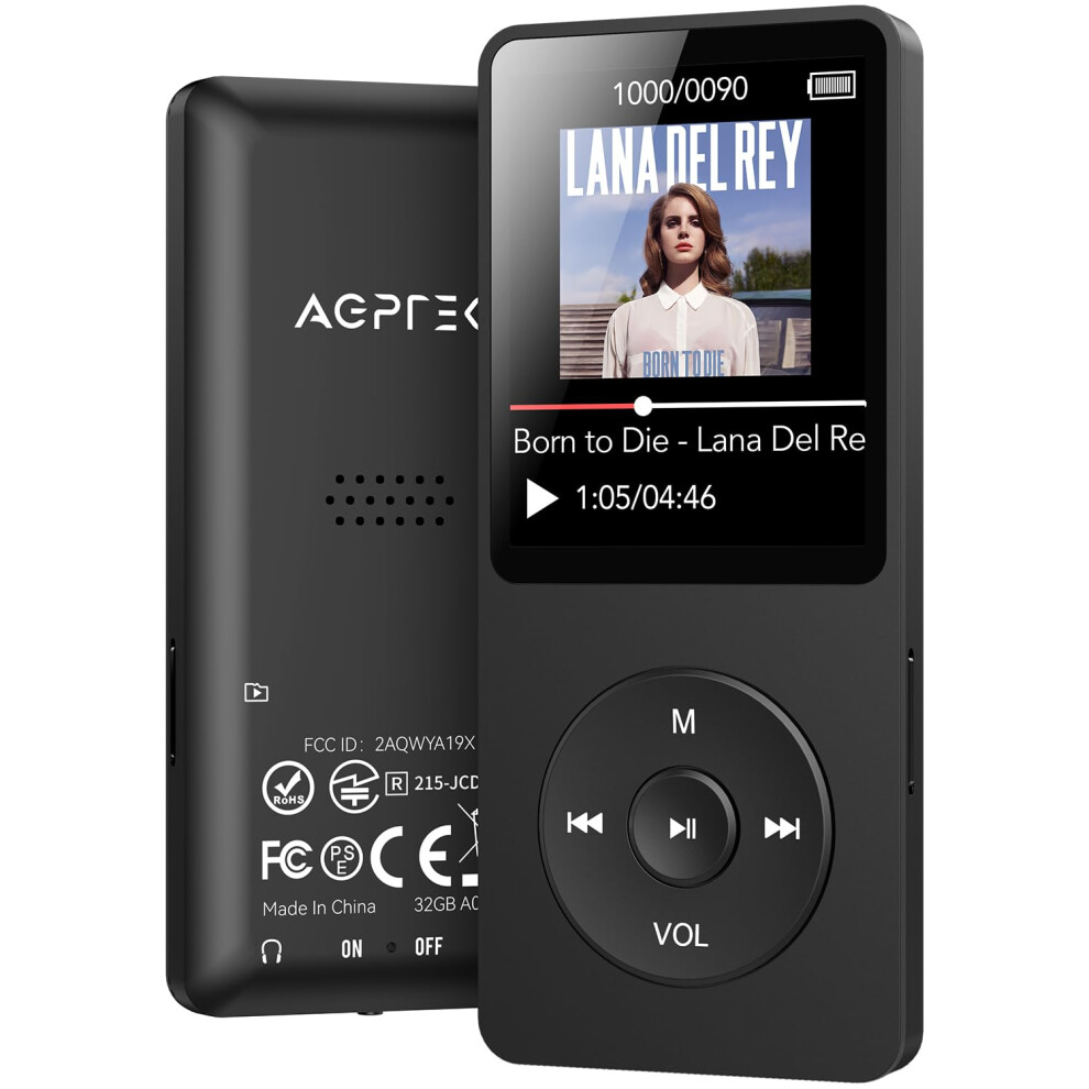 Bluetooth 5.3 Mp3 Player With Speaker, Fm Radio, Voice Recorder, 32Gb 128Gb Expandable Black 9199774731201