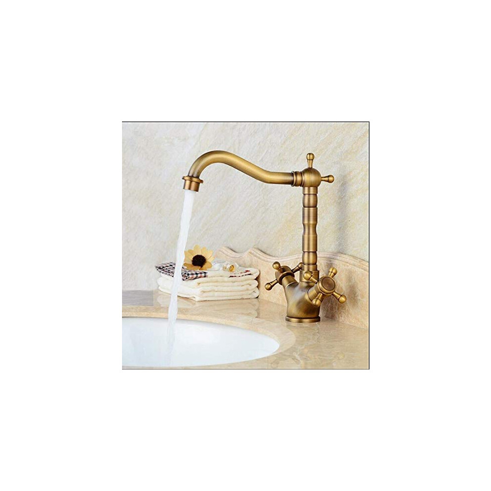 Solid Brass Bathroom Faucet 360 Swivel Spout Dual Handle Antique Bronze Basin Mixer Tap 9094768974568