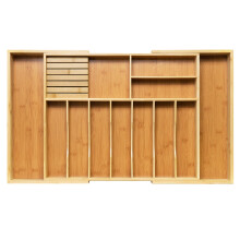 VaeFae Extra Large Kitchen Utensil Holder, Bamboo Silverware Drawer Organizer, Expandable Cutlery O