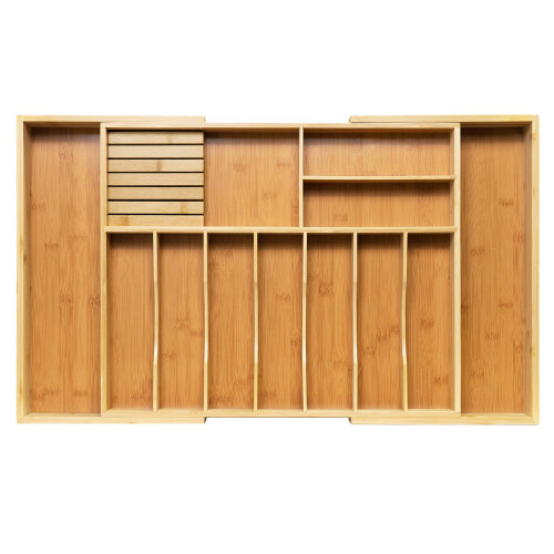 VaeFae Extra Large Kitchen Utensil Holder, Bamboo Silverware Drawer Organizer, Expandable Cutlery O