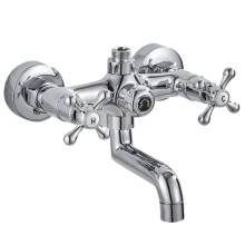 Wall Mounted Bathroom Faucet Dual Handle Hot Cold Mixer Tap Chrome Finish for Bathtub and Shower
