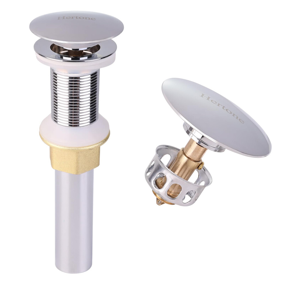 Bathroom Sink Drain With Anticlog Strainer, Chrome Pop Up Stopper Without Overflow For Vessel Sink 9199774731744