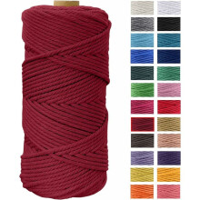 Red Macramé Cord, 100% Natural Cotton Macramé Rope for Stunning DIY Crafts & Home Decor, Soft & Durable 4mm Twisted Yarn for Lace Projects, Wine Red