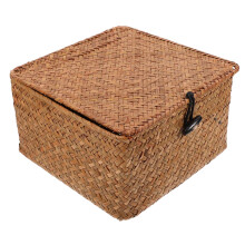 Wicker Storage Basket with Lid, Decorative Handwoven Bin for Kitchen, Bathroom and Home Organization