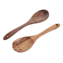 Wooden Fork and Spoon Set Natural Wood Salad Serving Utensils Dishwasher Safe Dinner Cutlery
