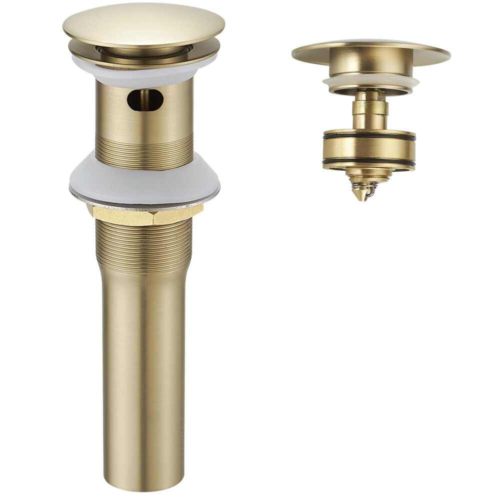 Brushed Gold Bathroom Sink Pop Up Drain Assembly With Overflow Strainer Leakproof Easy Press 9187378968109