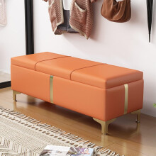 Storage Ottoman Stool with Gold Metal Legs for Living Room Bedroom, Orange 40x80cm