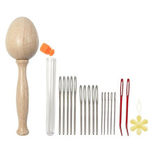 Darning Mushroom Set, 15 Darning Needles With Large Eyelets, Cute Wooden Sewing Tool For Repair Make Mending, Blunt Aluminum Bent Tip Tapestry Thread