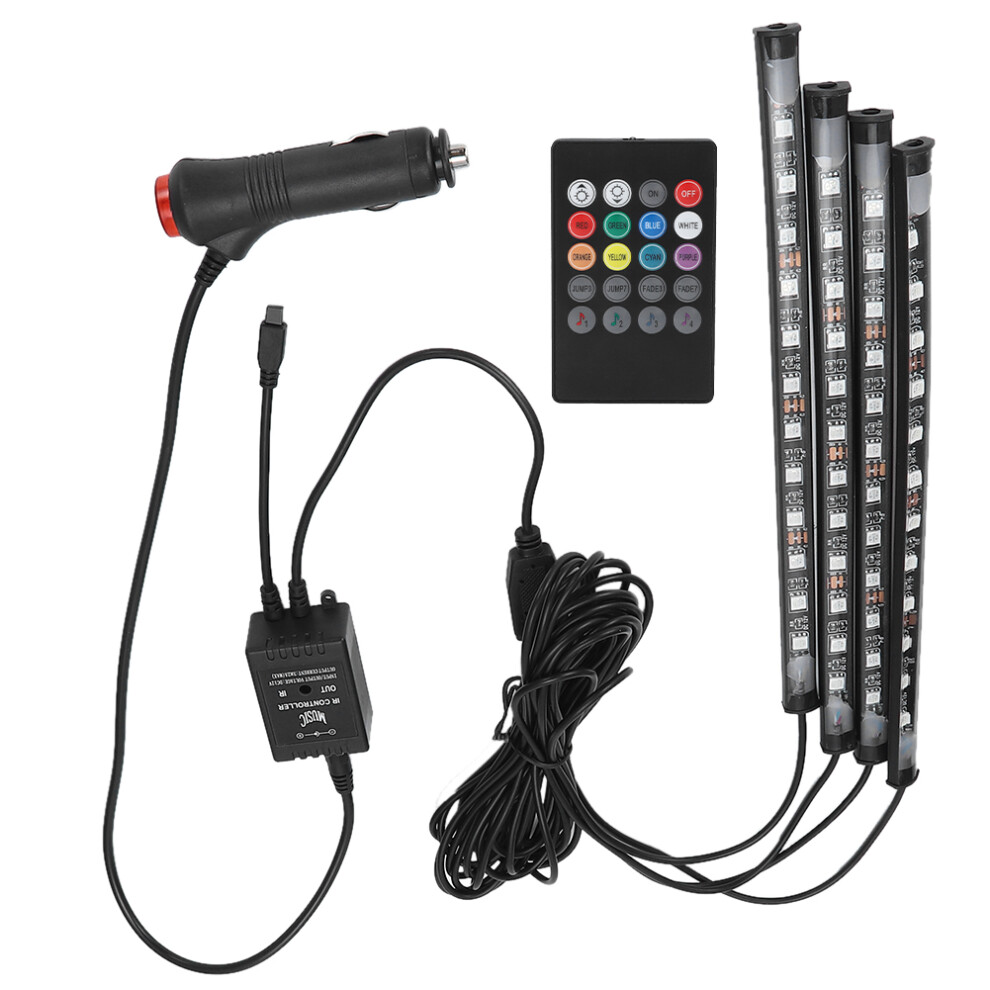 Multicolor Led Car Interior Lights Rgb Color Changing Ambient Lighting With Remote Control Music Sync Feature Rechargeable Design Waterproof Strip 9433291223673