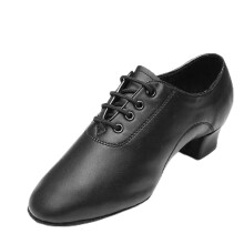 Men's Dance Shoes Soft Leather Ballroom Black Matte 3.5cm Heel Size 39 EU