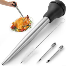 Stainless Steel Turkey Baster Injector with Heat Resistant Silicone Bulb and Two Precision Needles