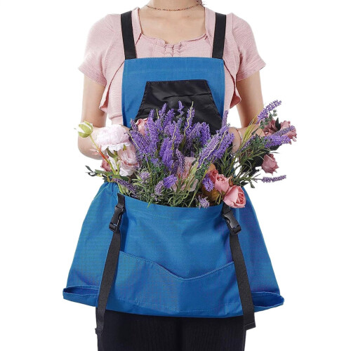 Waterproof Kitchen Apron With Pockets Adjustable BBQ Apron Large Capacity Garden Apron Blue