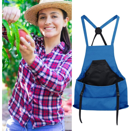 Waterproof Kitchen Apron With Pockets Adjustable BBQ Apron Large Capacity Garden Apron Blue 1