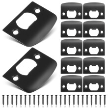 Black Stainless Steel Door and Deadbolt Strike Plate Set, Round Corner, Fits Standard Doors, 12 PCS
