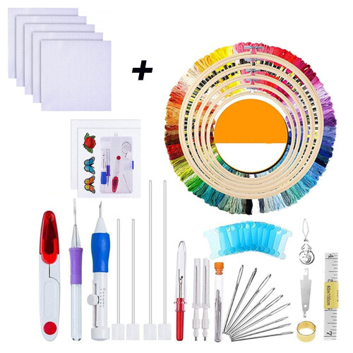Adjustable Punch Needles, Bamboo Embroidery Hoops for Wide Application, ABS Plastic Ergonomic Design with Multiple Sizes for Cross Stitch Projects