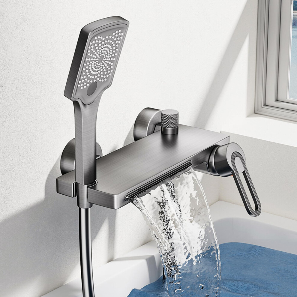 Wall Mounted Shower Mixer Tap With Handheld, Waterfall Bathtub Faucet Grey, Fast Filling 9187378969625