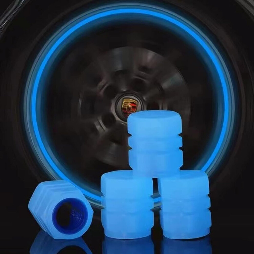 4Pcs Fluorescent Glow In The Tire Valve Stem Caps Universal Fit For Car Bike Truck Blue/Dark 9094768979341