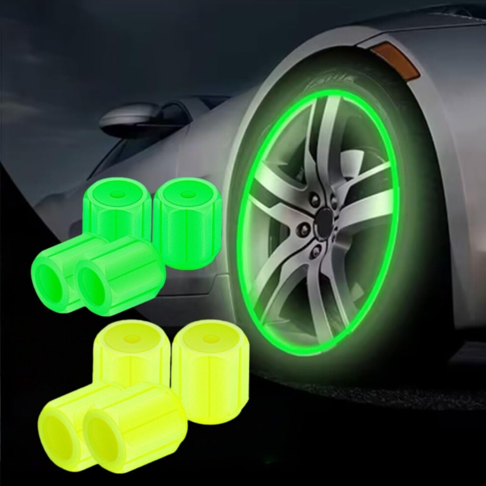 8Pcs Waterproof Glow In The Tire Valve Caps For Night Visibility, Universal Car Bike Motorcycle And Dark/Green/Yellow 9199774737333