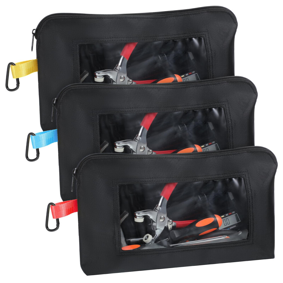 3 Pack Heavy Duty Tool Organizer Bag, 1680D Oxford Small Tool Pouch With Zipper And Clear Window For Electricians 9187378969847
