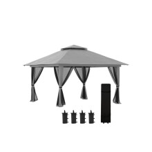 Gazebo Outsunny dobrável 4x4m Gazebo de jardim dobrável, protegido contra os UV, cinza escuro