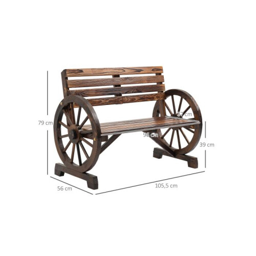 Panca in legno - 2 posti - Braccioli - Ruote - Stile rustico 2