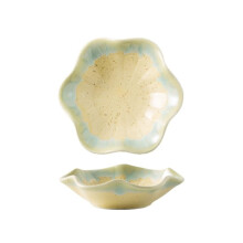 Ceramic Dipping Sauce Dish with Elegant FlowerShaped Design and Gold Glaze, Oven Safe