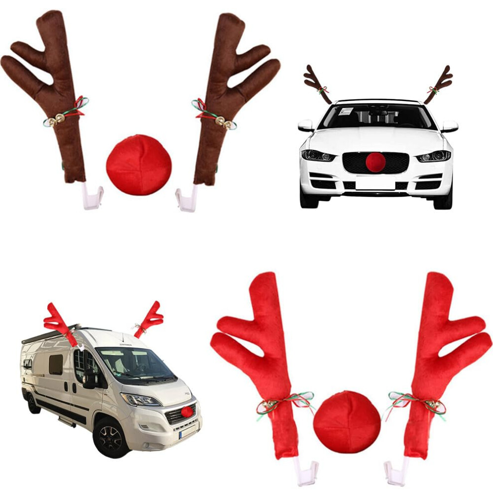 Christmas Reindeer Car Antlers And Nose Kit With Jingle Bells, Easy Install For Suv Truck Car Red 9199774738842