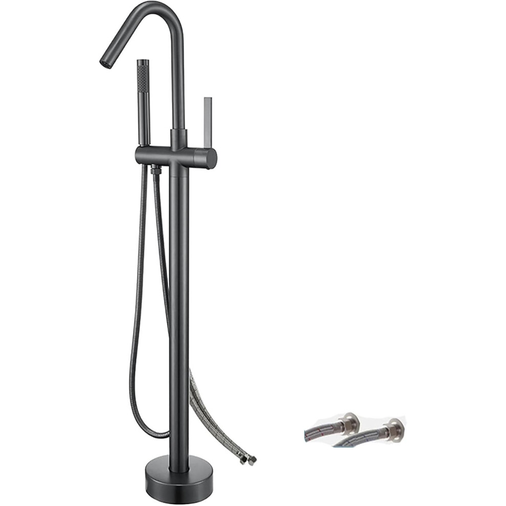 Freestanding Bathtub Faucet With Hand Shower, Flow Floor Mount Tub Filler Gun Gray Finish 9199774739290