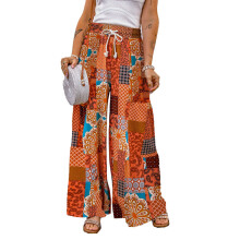 Pantaloni palazzo da donna, pantaloni a gamba larga a vita alta e fluidi con tasche, pantaloni casual comodi e comodi per il tempo libero, tessuto