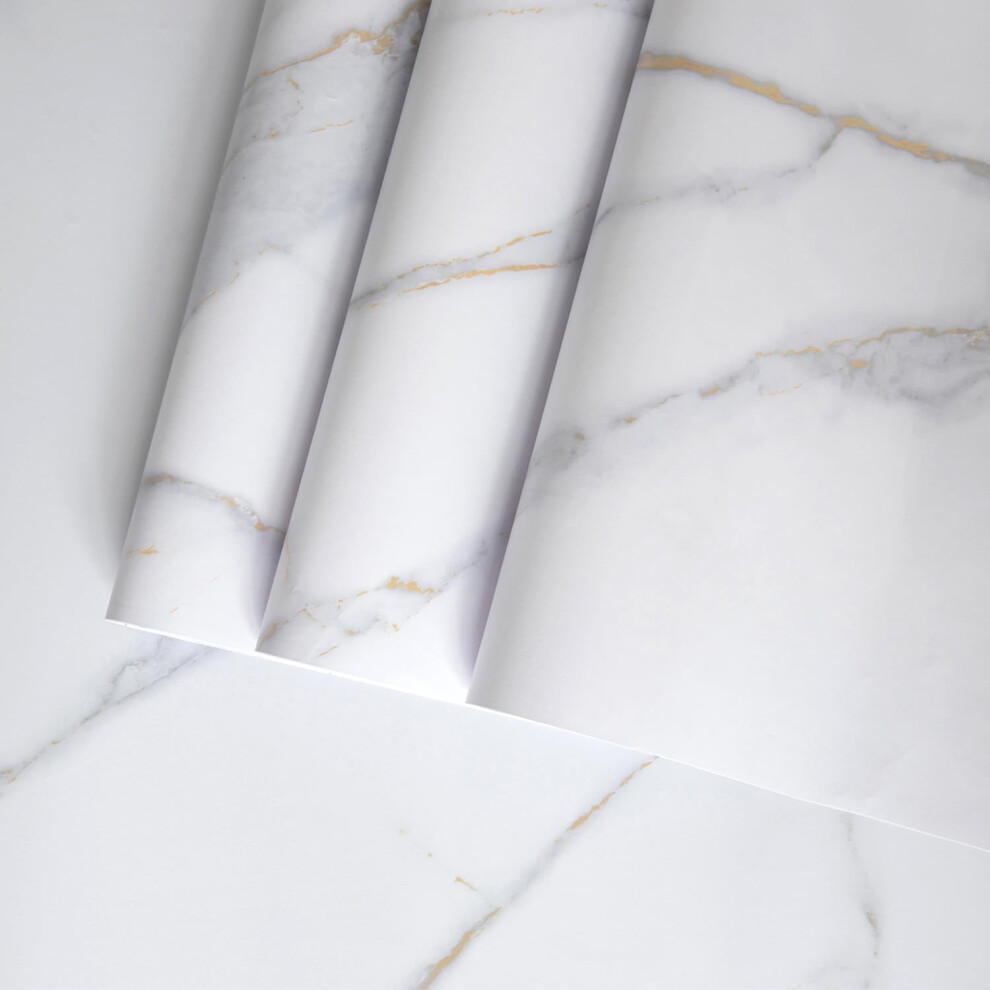 Marble Contact Paper Peel And Stick Countertop Cover White Waterproof Heat Resistant Gold Vein 48'X158' 9187378970935