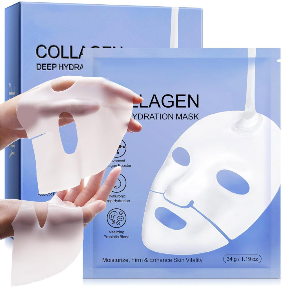Collagen Face Mask 6 Pack Korean Hydrating Sheet Mask Deep Hydration Firming Overnight Care