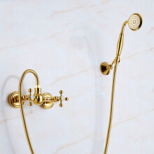 Antique Brass Wall Mounted Shower Mixer with Dual Handle Control and Antique Gold Finish