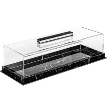 Cake Tray With Lid Acrylic Rectangular Dessert Display Case Black Marble Multifunctional Pastry Organizer For Party