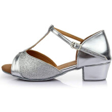 Girl Latin Shoes Waltz Rumba Samba Tango Dance Shoes Sparkly Glitter Open Toe Low Heel For Little And Big Kids Silver