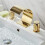 Gold Solid Brass Bathroom Faucet Double Handle Deck Mounted Waterfall Basin Mixer Hot Cold 2