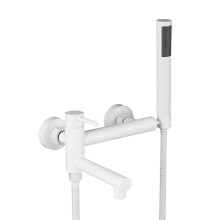 Wall Mounted Shower Mixer Tap with Handheld Shower Head, Adjustable Bath Mixer Tap White Set