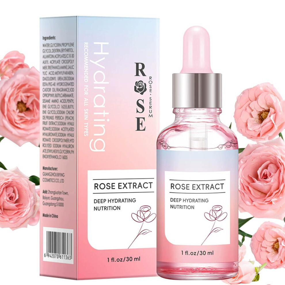 Rose Facial Serum AntiAging Hydrating Skin Firming Wrinkle Reduction for Glowing Skin 1.06 oz