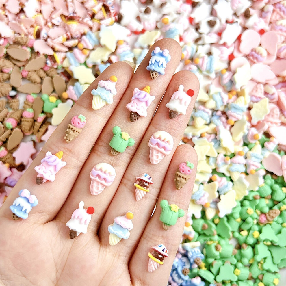 Cream 50Pcs 3D Ice Nail Art Charms Durable Resin Kawaii Flat Back Decorations For Diy Manicure