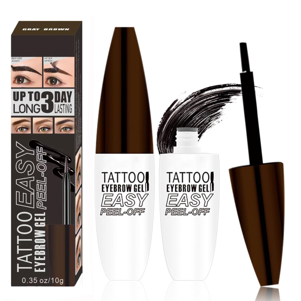 2PCS Eyebrow Tint Peel Off Gel, Long Lasting Waterproof Sweatproof Natural Brow Color, Grayish Brown