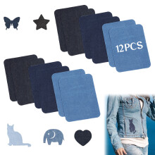 Strijkpatches voor spijkerbroeken, 12 stuks polyester reparatiepatches, strijkpatches, reparatieset, zelfklevende patches, reparatiepatches
