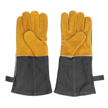 Guantes de piel de vacuno con forro de algodón, resistentes al fuego, multifuncionales, para trabajo, soldadura, barbacoa, chimenea y jardinería.