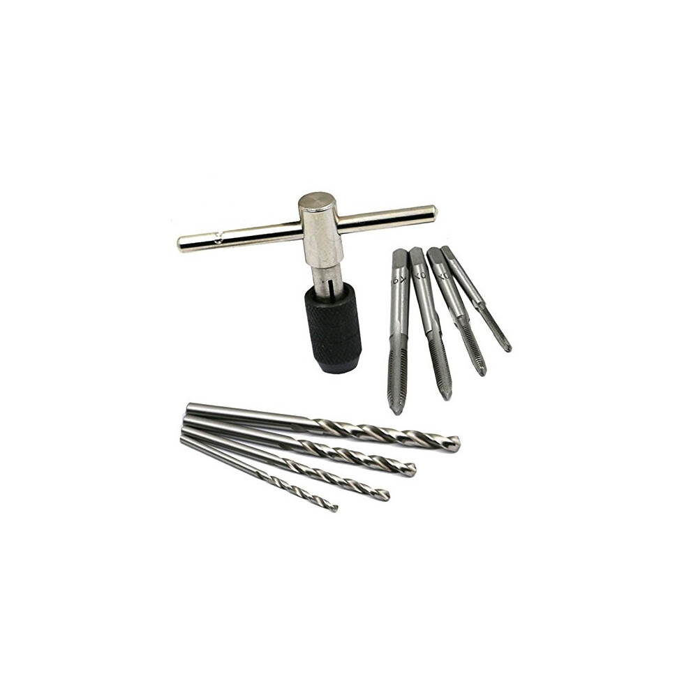 9 Pcs Tap And Die Set With Adjustable Hss Thandle Wrench, Metric Taps M3m6 And Drill Bits 9199774746441